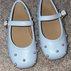 Janie and Jack Light Blue Pearl-Stud Mary Jane Flats